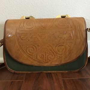Vintage tooled leather green briefcase purse
